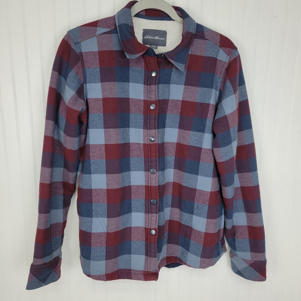 Eddie Bauer Mens Fleece Lined Snap Front Long Sleeve Shirt Jacket Size Large
